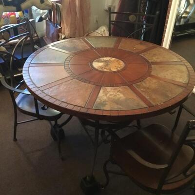 Tile top round table with 3 chairs