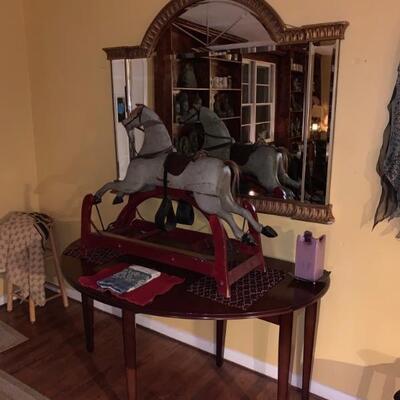 Antique Rocking Horse, drop leaf table, Ornate Mirror