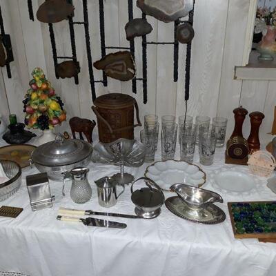 Vintage barware and glassware, as well as, kitchenwares.