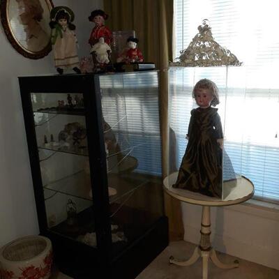 Antique Store Display case and antique German Floradora doll