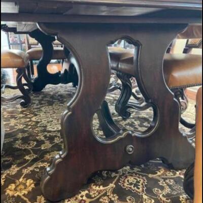 Theodore Alexander Dining Table with Extra Leaf, 2 Captain Chairs, 6 Additional Chairs, 92â€ x 48â€, Leaf 28â€ x 48â€