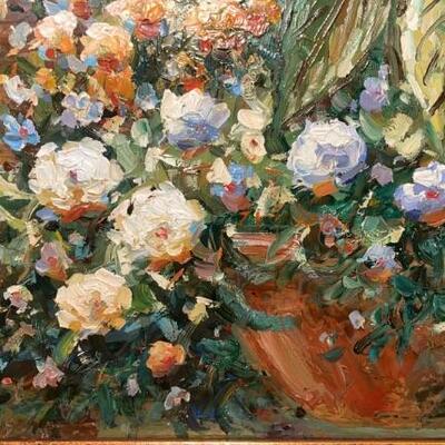 T. Vensetti Oil Painting on Canvas 61â€ x 50â€ with Frame