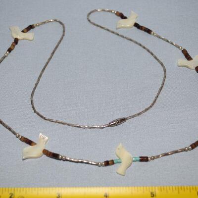 Native American mother of pearl silver beaded necklace