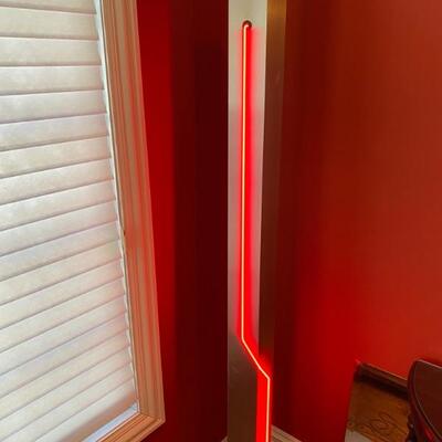 Retro Rare Red Neon Rudi Stern& Don Chelsea for Kovacs Cast Steel Measures 72 Inches. Sculptural Floor Lamp.