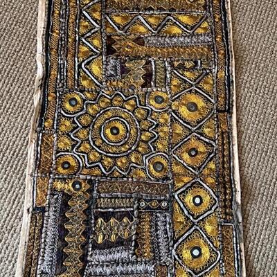 Beautiful Ethnic Textile Piece adorned with golden colored thread! Measures 30