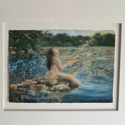 Framed Art by Joan Solomon depicting a very serene and relaxing scene. Measuring 19