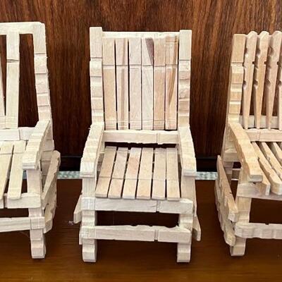 (3) Clothespin Chairs Created by Melvin Smith. These chairs are doll size and are less than 6