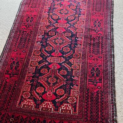 Iranian Wool Pile Decorative Area Rug in beautiful hues of deep reds. In good used condition with some wear. 

Measures 69