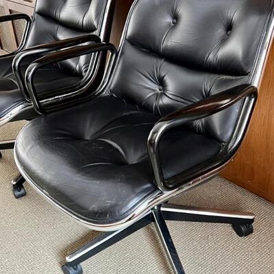 Pair of Vintage Leather Knoll Executive Chairs. Sleek design with black upholstery accented with chrome base. Both chairs in good...