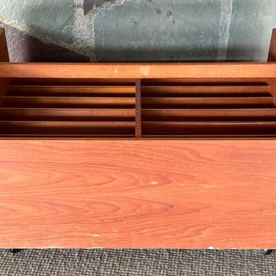 Mid Century Danish Modern Rosewood Rolling Magazine Rack or LP Caddy. Manufactured by Danroll (made in Denmark) In overall good condition...