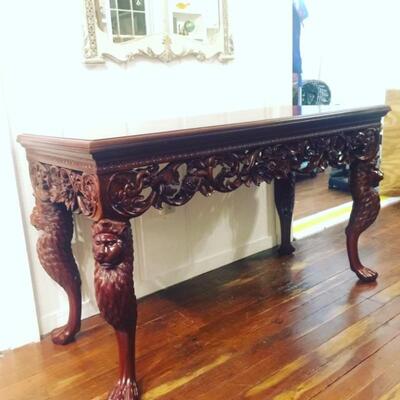 Antique Hand carved table with lions legs