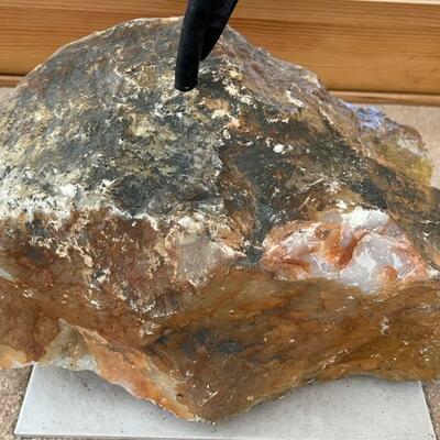 Amazing Bird Sculpture Set on a Quartz Rock measuring 5' tall with the rock base measuring 16