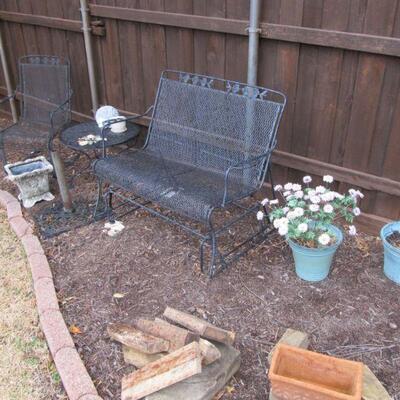 WROUGHT-IRON LOVESEAT ROCKER W/ CHAIR & SIDE TABLE