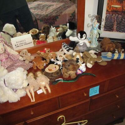 THOMASVILLE DRESSER & MIRROR, CUTE PLUSH DOLLS, & ELEGANT JEWELRY CHEST