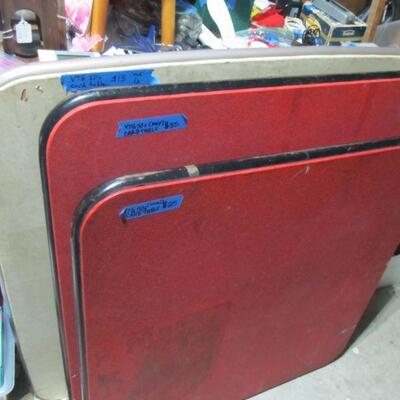1950s RED & BLACK CARD TABLES, OTHER FOLDING TABLES ARE AVAILABLE (NOT SHOWN)