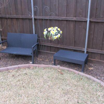 RATTAN STYLE LOVESEAT & COFFEE TABLE, TRELLIS