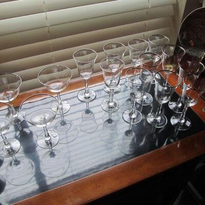 VINTAGE LENOX SILVER RIMMED WINE GLASSWARE SET.