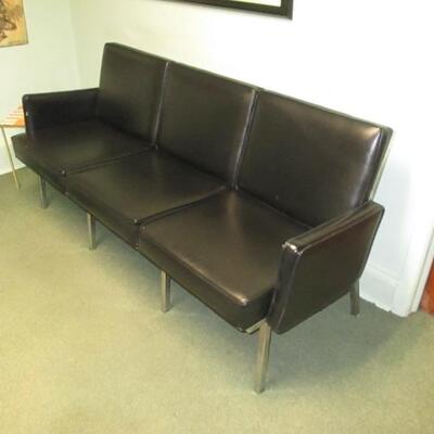 Mid Century metal & vinyl industrial chairs, Manufacturer: Eck Adams Corp. c1970, Color is black vinyl