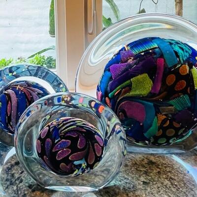 Set of contemporary Art glass orbs
