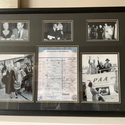 Joe DiMaggio and Marilyn framed memorabilia 