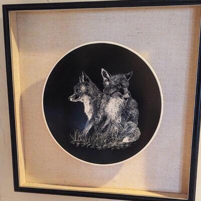Framed Wolf 14" Plate. Frame size 21.25 x 21.25"