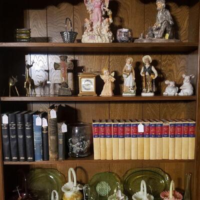 Zane Grey books, 1800's poetry book, brass deer, mini mantle clock.