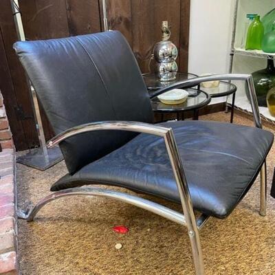 Hi-Design Mid-Century Chrome and Bleack Leather Side Chair