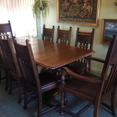 Gorgeous dining table with eight chairs. 