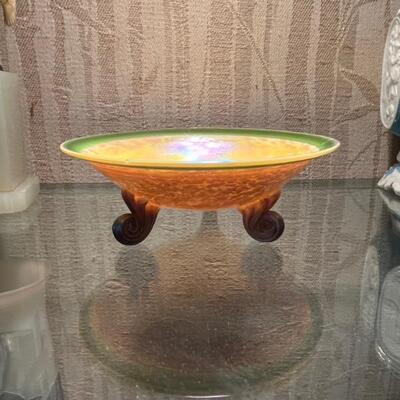 A TIFFANY STUDIOS FAVRILE GLASS FOOTED BOWL   circa 1905
inscribed L.C. Tiffany - Favrile