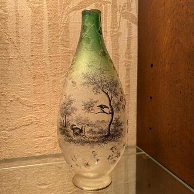 DAUM ETCHED AND ENAMELED GLASS  VASE  