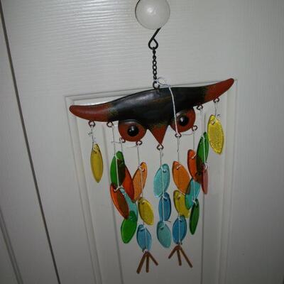 Glass and Metal Art Owl Wind chime 