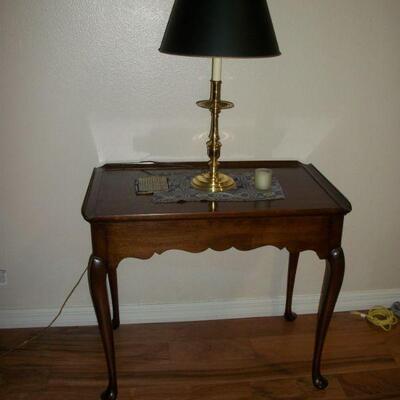 Queen Anne Style Tea Table ; Brass Candlestick Style Lamp
