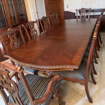 Dining Table Shown with 2 leaves. seats 10  Comes with table protection pads