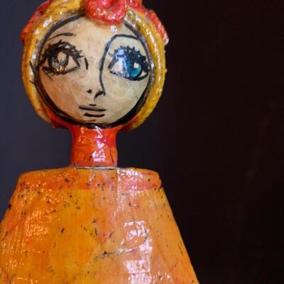 Vintage Mexican Folk Paper Mache Candle Holder Art by Abelard Ruiz