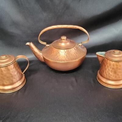 (3) Vintage Gregorian Copper Tea Set-Teapot & Creamer& Sugar.
Marked Gregorian Copper 96