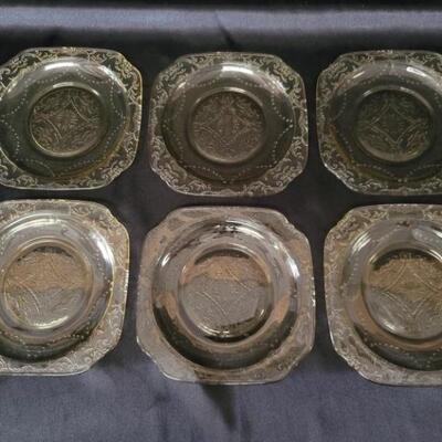 (6) Yellow Vaseline Depression Glass 6in Plates