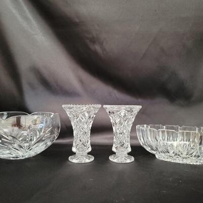 (4) Crystal: 2 -Bowls & 2-Small Vases