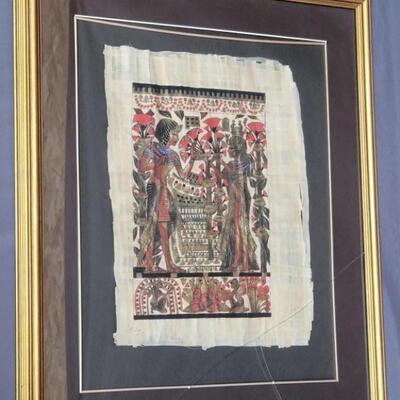 Egyptian Print on Papyrus Framed Under Glass
