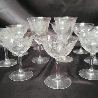 (12) Etched Crystal Stems: 2- Wine & 10-Champagne