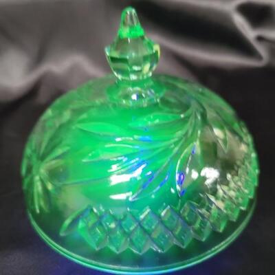 Vaseline Green Depression Glass Domed Cheese Plate
