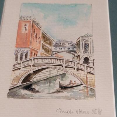 (3) Framed Watercolors of Venice Bridges