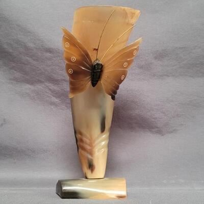 Horn Vase on Stand with Butterfly