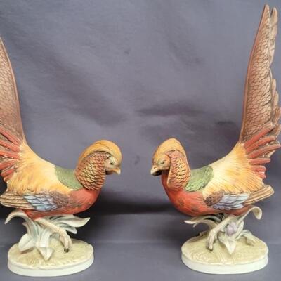 (2) Vintage Mid Century Lefton Hand Painted Golden Pheasant Figurines