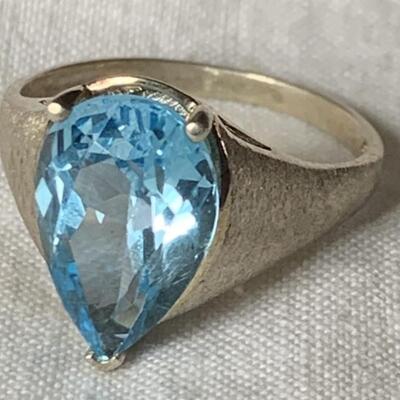 Sterling Silver and Large Teardrop Blue Topaz