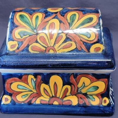 Artist Signed Mexican Talavera Pottery Lidded Box