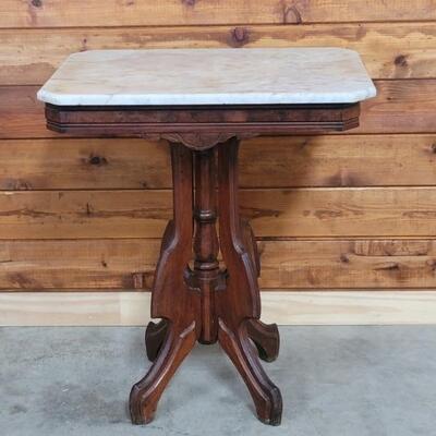 Antique Victorian Mahogany Marble Top Accent Table Eastlake Style