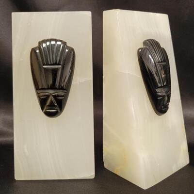 Onyx Bookends w/ Obsidian Aztec Warrior Icons
