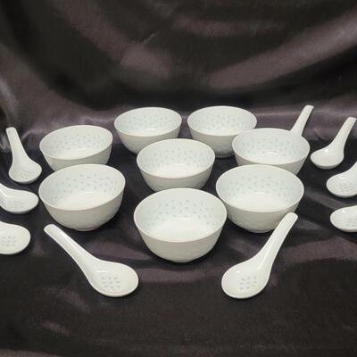 (17) Miso Soup Set: 8- Bowls & 9- Spoons