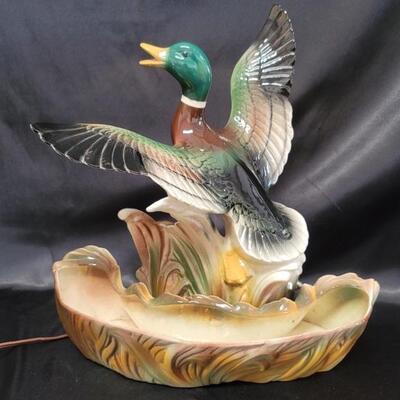 Vintage Mid Century Ceramic Duck-in-Flight Lamp, Marked