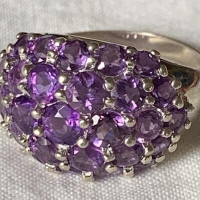Sterling Silver and Amethyst Gemstone Ring Size 8